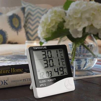İç ve Dış Ortam Sıcaklığını Ölçebilen LCD Ekran Saat Göstergeli Alarmlı Nem Ölçer Termometre