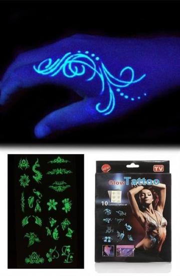 Kanserojen Madde İçermeyen Geçici Fosforlu Dövme Sticker Seti