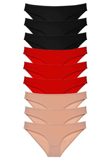 9 adet Süper Eko Set Likralı Kadın Slip Külot Siyah Kırmızı Ten