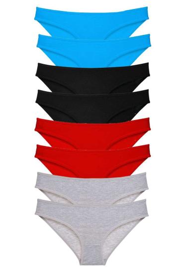 8 adet Süper Eko Set Likralı Kadın Slip Külot Siyah Kırmızı Gri Mavi
