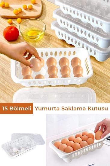 15’li Şeffaf Yumurta Saklama Kabı Yumurtalık Buzdolabına Uygun 15 li Yumurta Saklama