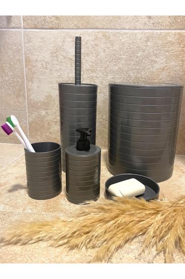 Banyo Seti 5’li Gri Çöp Kovası Wc Fırçalık Sıvı Sabunluk Katı Sabunluk
