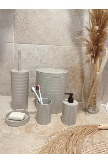 Banyo Seti 5’li Krem Çöp Kovası Wc Fırçalık Sıvı Sabunluk Katı Sabunluk