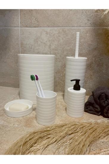 Banyo Seti 5’li Beyaz Çöp Kovası Wc Fırçalık Sıvı Sabunluk Katı Sabunluk