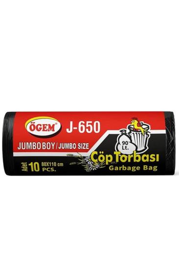 J-650 Jumbo Boy Çöp Torbası 80 x 110 cm 10 Lu Rulo x 1 Paket = 10 Adet (Siyah)