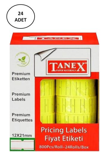 Tanex Makine Fiyat Etiketi 12X21 Mm Çizgili Fosforlu Sarı 24’lü