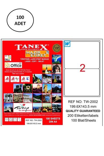 Tanex Tw-2002 Lazer Etiket 199X143 Mm 100 Adet
