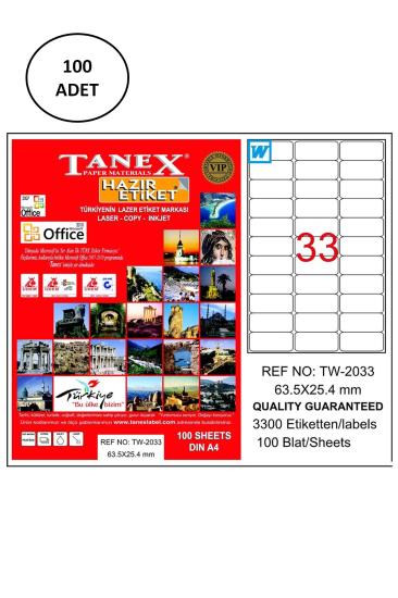 Tanex Tw-2033 Lazer Etiket 63X25 Mm 100 Lü