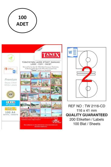 Tanex A4 Lazer Etiket TW-2116 116x41 mm 100’lü Paket