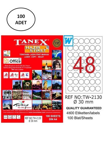 Tanex Tw-2130 Lazer Etiket Yuvarlak 30 Mm 100 Lü
