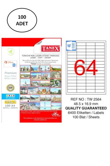 Tanex Tw-2564 Lazer Etiket 48X16 Mm 100 Adet