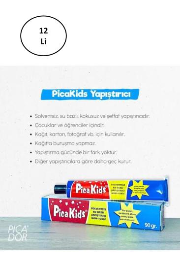 Pica Kids Su Bazlı Solventsiz 90 Gr Yapıştırıcı Tüp 12’li