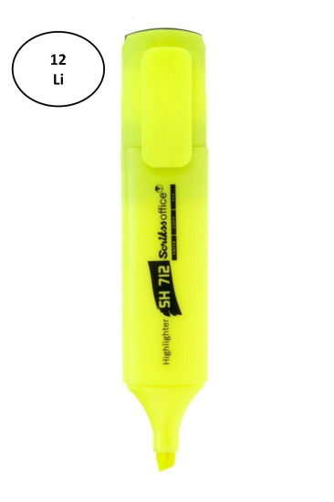 Scrikss Fosforlu Kalem (işaret Kalemi) Kesik Uc Sarı (12 Li Paket)