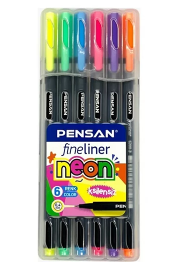Pensan Fineliner Kalem 6Lı Neon Plastik Kutu