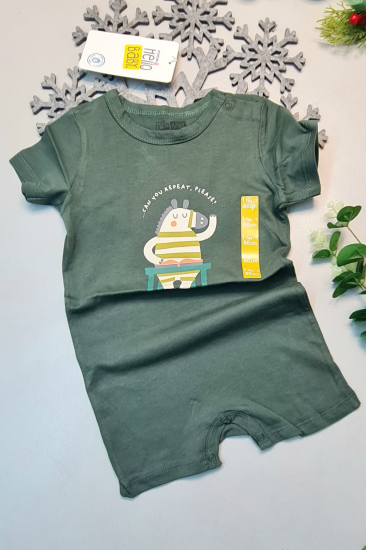 Yazlık %100 Pamuk Haki Yeşil Kısa Kol ÇıtÇıtlı Bebek Tulum Hellobaby Ebebek Badi 1 Adet