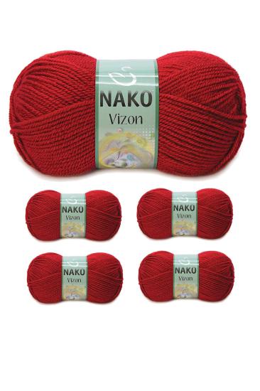 5 Adet Vizon Premium Akrilik El Örgü İpi Yünü Renk No:1175 Koyu Kırmızı