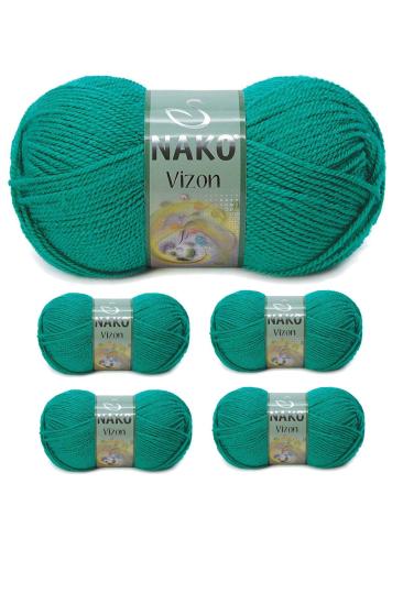 5 Adet Vizon Premium Akrilik El Örgü İpi Yünü Renk No:181 Ördek Başı Yeşil