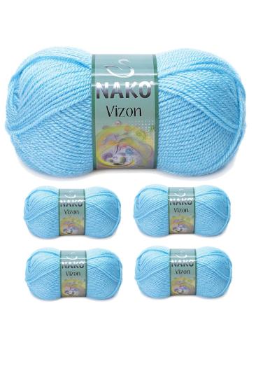 5 Adet Vizon Premium Akrilik El Örgü İpi Yünü Renk No:214 Ufuk Mavisi